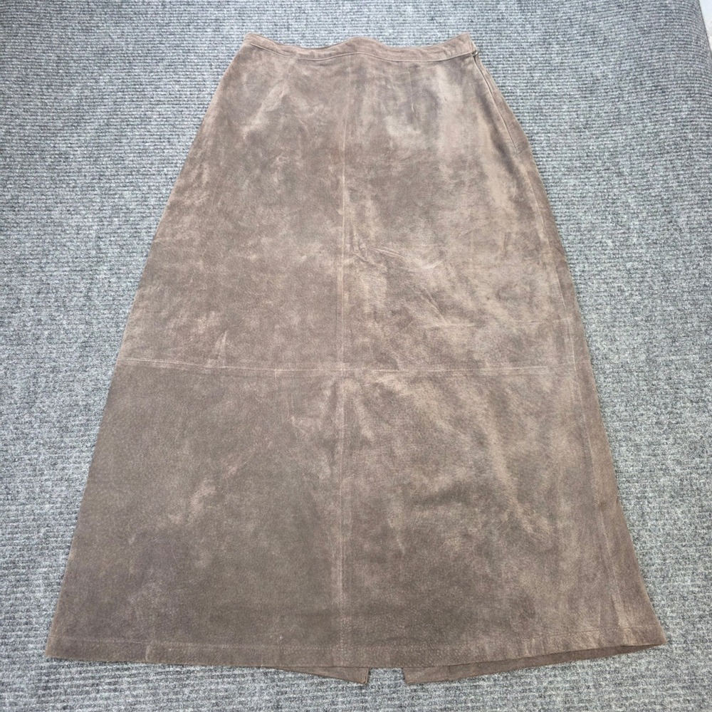 Dialogue Suede Leather Midi Skirt Women's‎ Size 14 Brown Elastic Back Slit